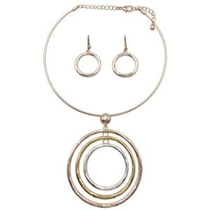 🔴 CLEARANCE Tri-Tone Large Circles Choker Necklace Earrings Set